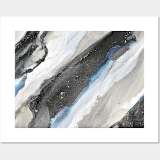 Black Gold Blue and White Abstract Art Posters and Art